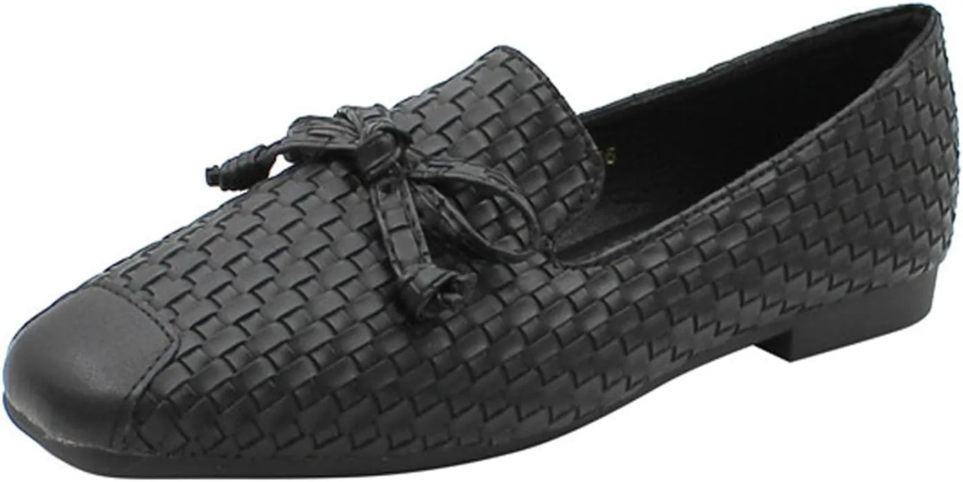 Women's Braided Leather Bow Flat Dress Loafers Comfortable Soft Non-Slip Lightweight Work Shoe Slip-On Anti-Collision Toe Casual Driving Shoes