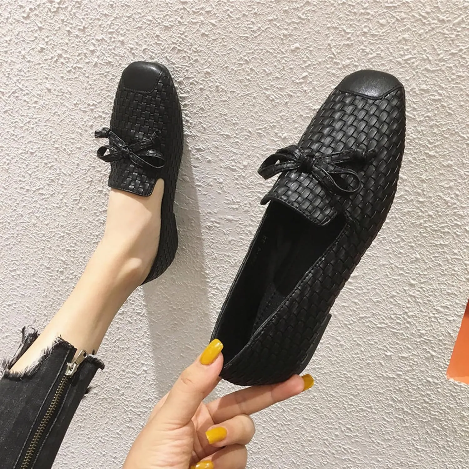 Women's Braided Leather Bow Flat Dress Loafers Comfortable Soft Non-Slip Lightweight Work Shoe Slip-On Anti-Collision Toe Casual Driving Shoes