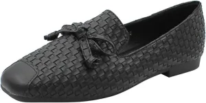 Women's Braided Leather Bow Flat Dress Loafers Comfortable Soft Non-Slip Lightweight Work Shoe Slip-On Anti-Collision Toe Casual Driving Shoes