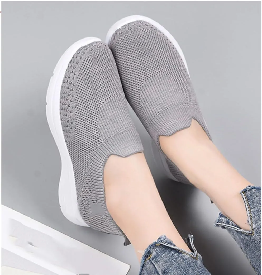 Women's Casual Lightweight Breathable Soft Sole Flat Sneakers – Stylish Knitted Athletic Shoes