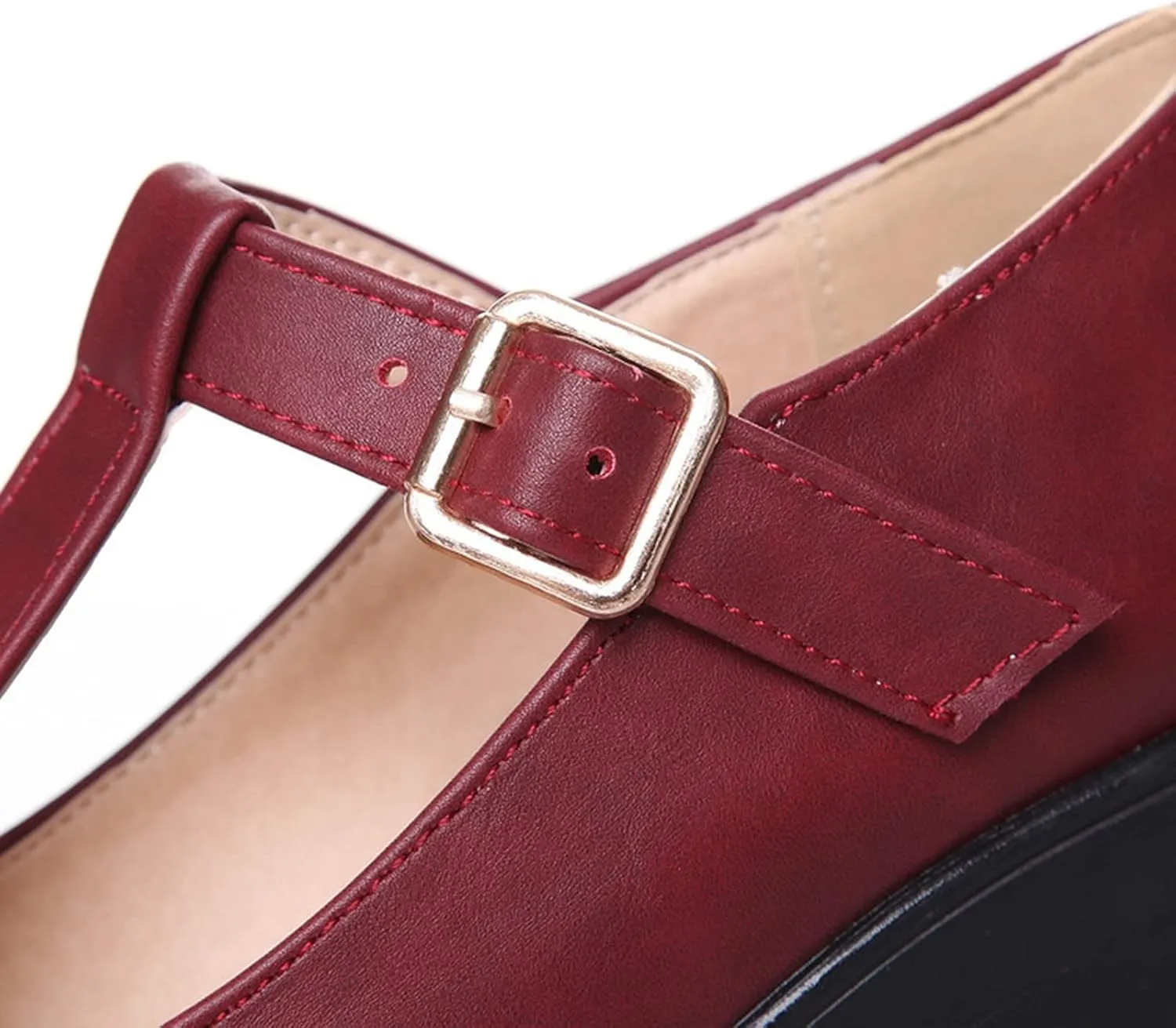 Women's Classic Platform Oxford Pumps T-Strap Chunky High Heel Fashion PU Leather Round Toe Dress Shoes