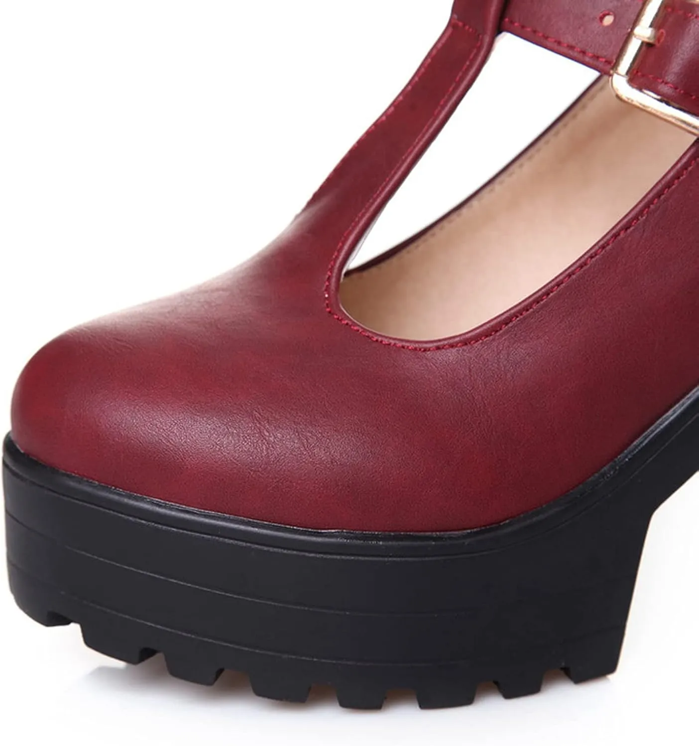 Women's Classic Platform Oxford Pumps T-Strap Chunky High Heel Fashion PU Leather Round Toe Dress Shoes