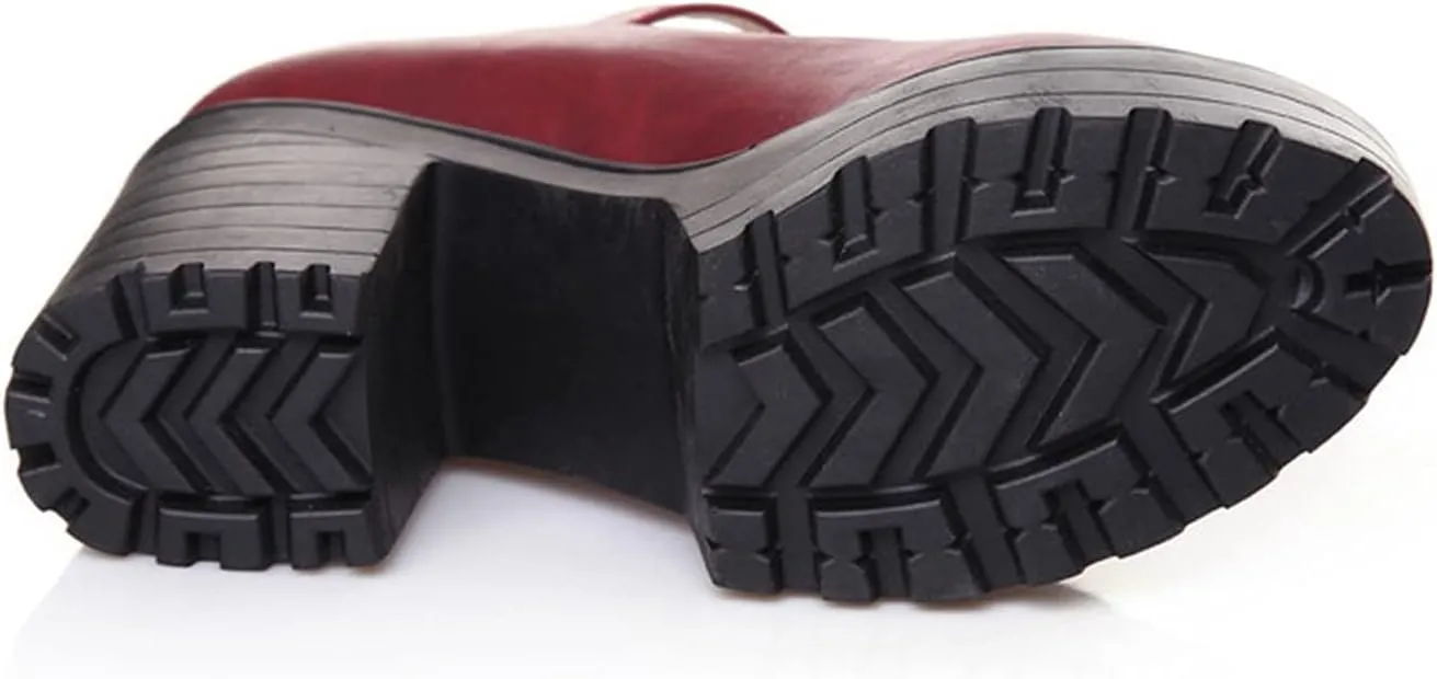 Women's Classic Platform Oxford Pumps T-Strap Chunky High Heel Fashion PU Leather Round Toe Dress Shoes