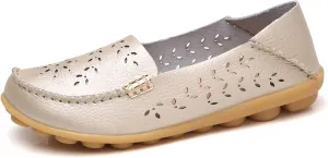 Women's Cowhide Leather Shoes Loafers Flats Sandals Slip-On Cutout Orthopedic Breathable Comfortable Hollow Soft Summer Casual Leather, Loafer Fashion Slip On Walking Round Toe Nurse Driving Shoes