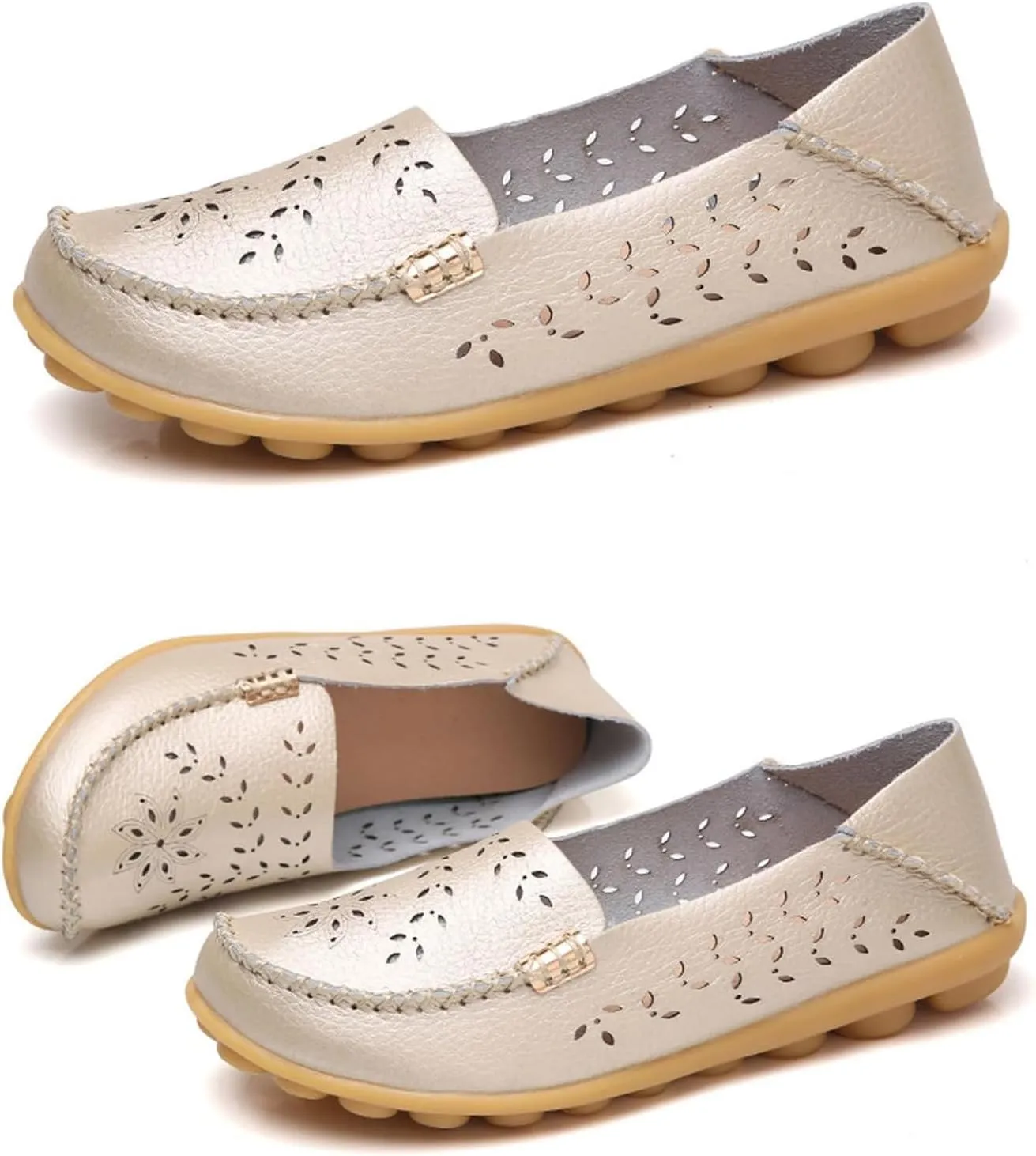 Women's Cowhide Leather Shoes Loafers Flats Sandals Slip-On Cutout Orthopedic Breathable Comfortable Hollow Soft Summer Casual Leather, Loafer Fashion Slip On Walking Round Toe Nurse Driving Shoes