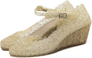 Women's Crystal Jelly High Heel Sandals Summer Beach Hollow Shoes