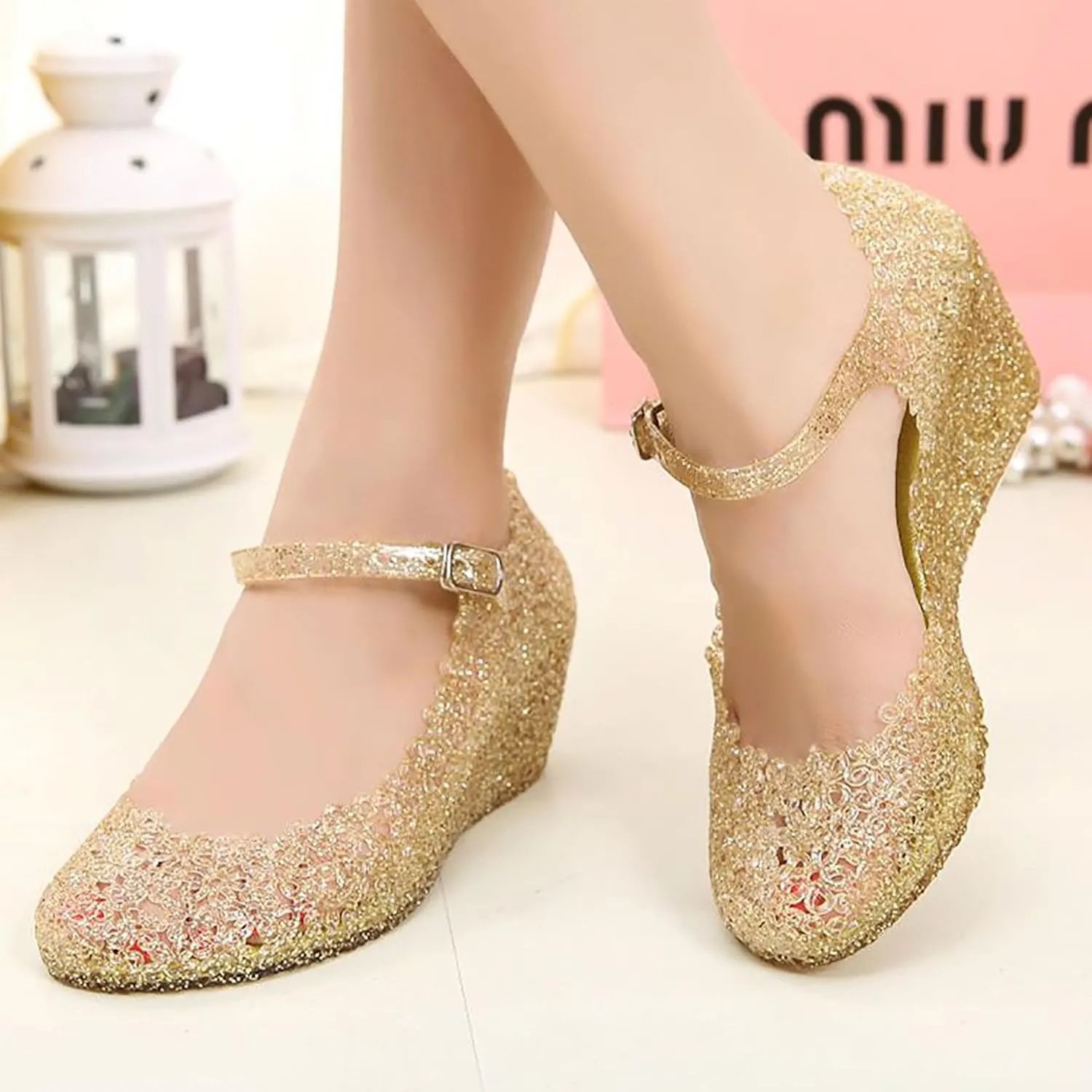 Women's Crystal Jelly High Heel Sandals Summer Beach Hollow Shoes