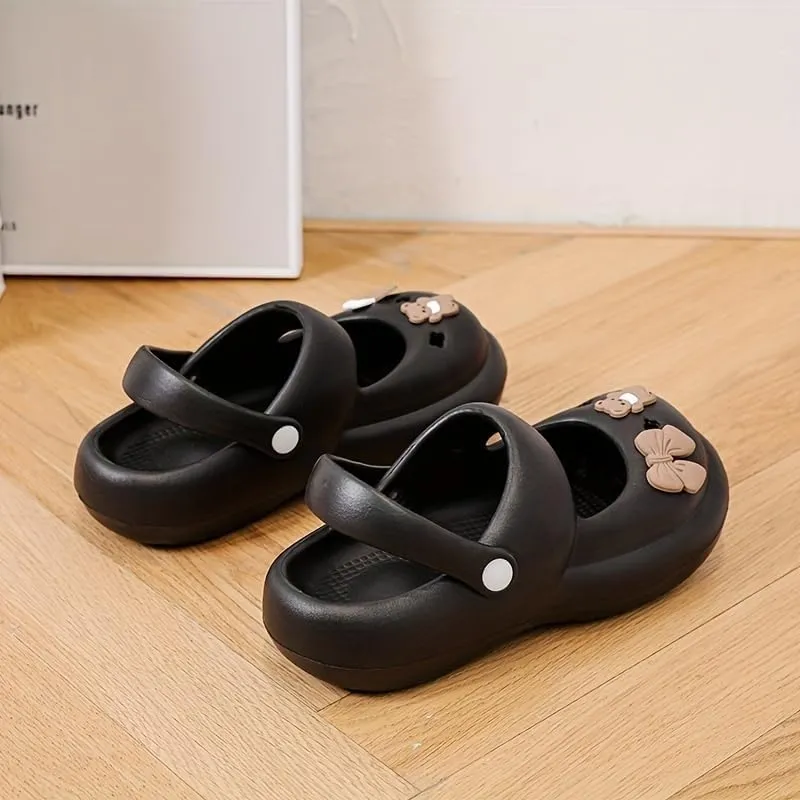 Women's Cute Bear Clogs, Round Toe Cut-Out Slip On EVA Slide Sandals, Casual Outdoor Beach Shoes