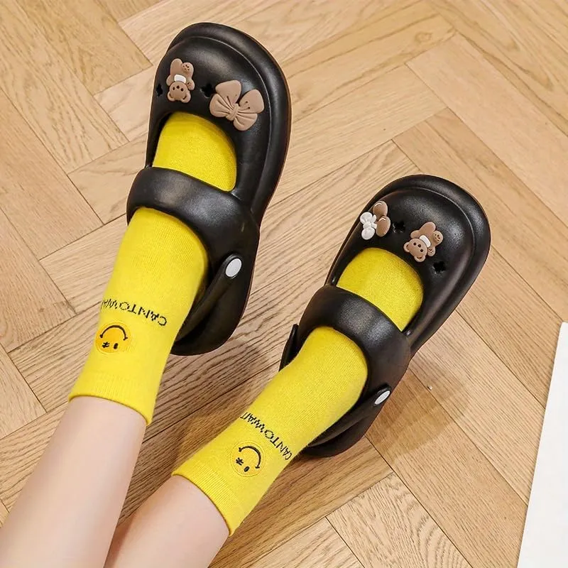 Women's Cute Bear Clogs, Round Toe Cut-Out Slip On EVA Slide Sandals, Casual Outdoor Beach Shoes