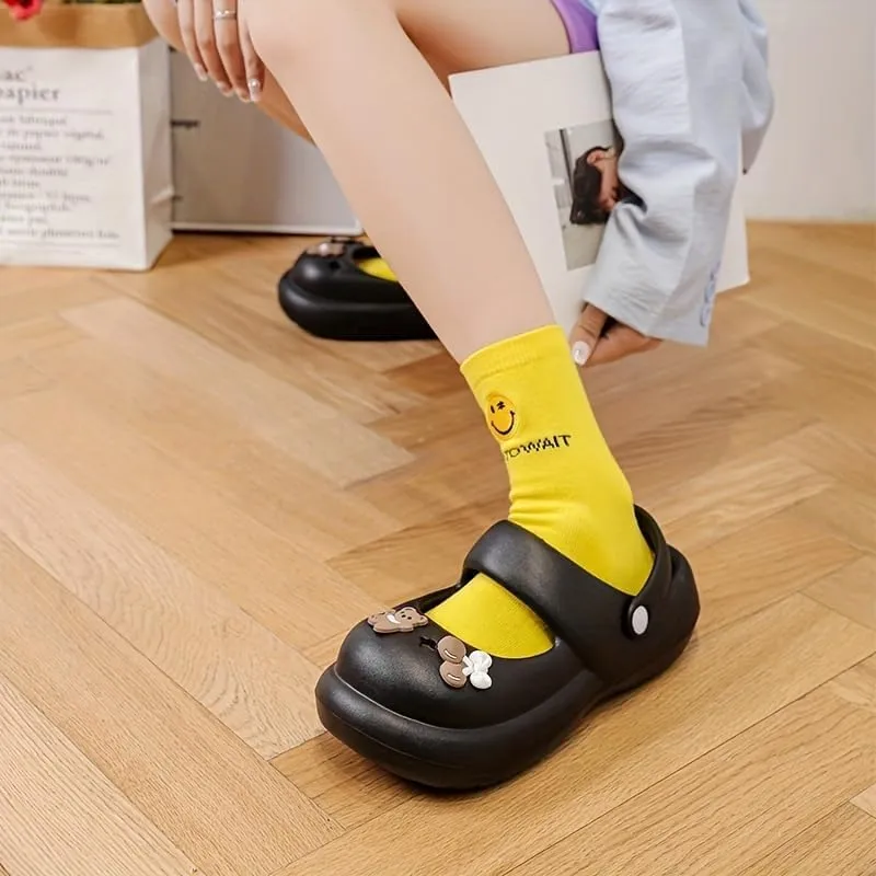Women's Cute Bear Clogs, Round Toe Cut-Out Slip On EVA Slide Sandals, Casual Outdoor Beach Shoes