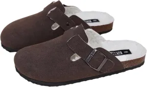 Women's Faux Suede Slip-On Clogs with Buckle Strap Faux Fur Lining Womens Slippers