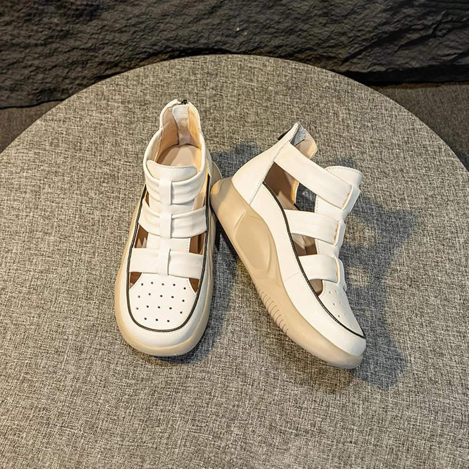 Women'S Genuine Leathe Braided Cut Out Thick Sole Fisherman Sandals With Adjustable Back ZipSummer Closed Toe platform high top Outdoor Anti-Slip Gladiator Sandal