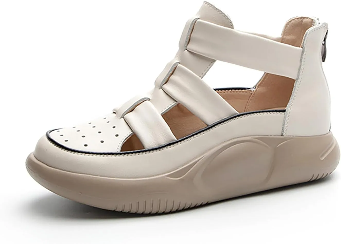 Women'S Genuine Leathe Braided Cut Out Thick Sole Fisherman Sandals With Adjustable Back ZipSummer Closed Toe platform high top Outdoor Anti-Slip Gladiator Sandal