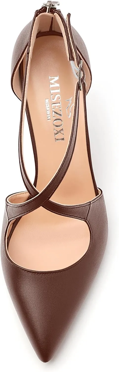Womens High Heels Pointed Toe Pumps Crossed Strap Stilettos Cut Out Sandal Pumps Party Dress Shoes with Back Zipper