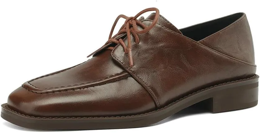 Womens Lace Up Oxfords Shoes Black Brown Retro Round Toe Comfy Low Heel Classic Oxford Brogues Vintage Shoes