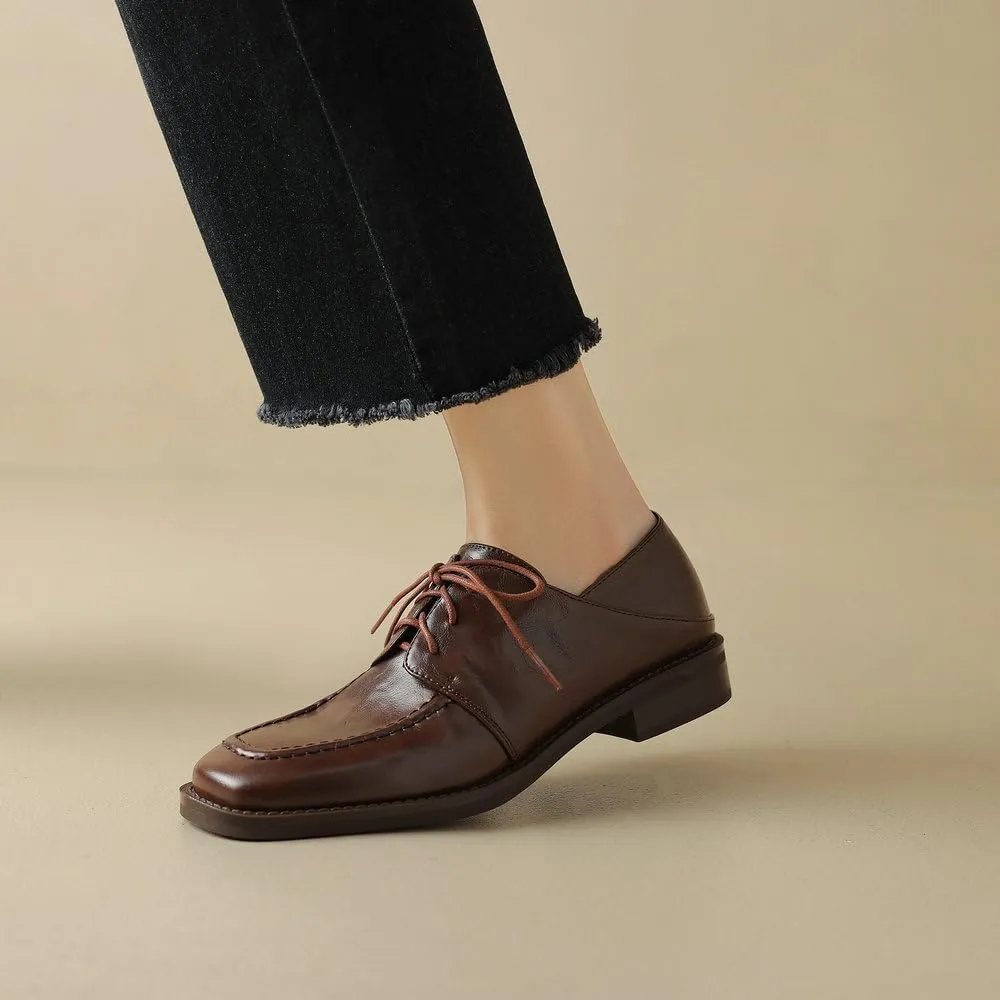 Womens Lace Up Oxfords Shoes Black Brown Retro Round Toe Comfy Low Heel Classic Oxford Brogues Vintage Shoes