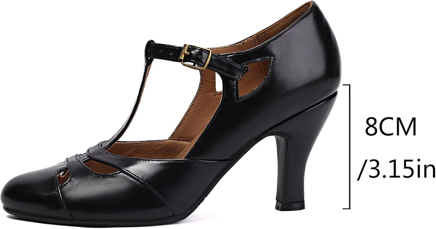 Women's Mary Jane Vintage Close Round Toe 1950s Heels Retro 1920s Victorian Pumps 1930s Shoes