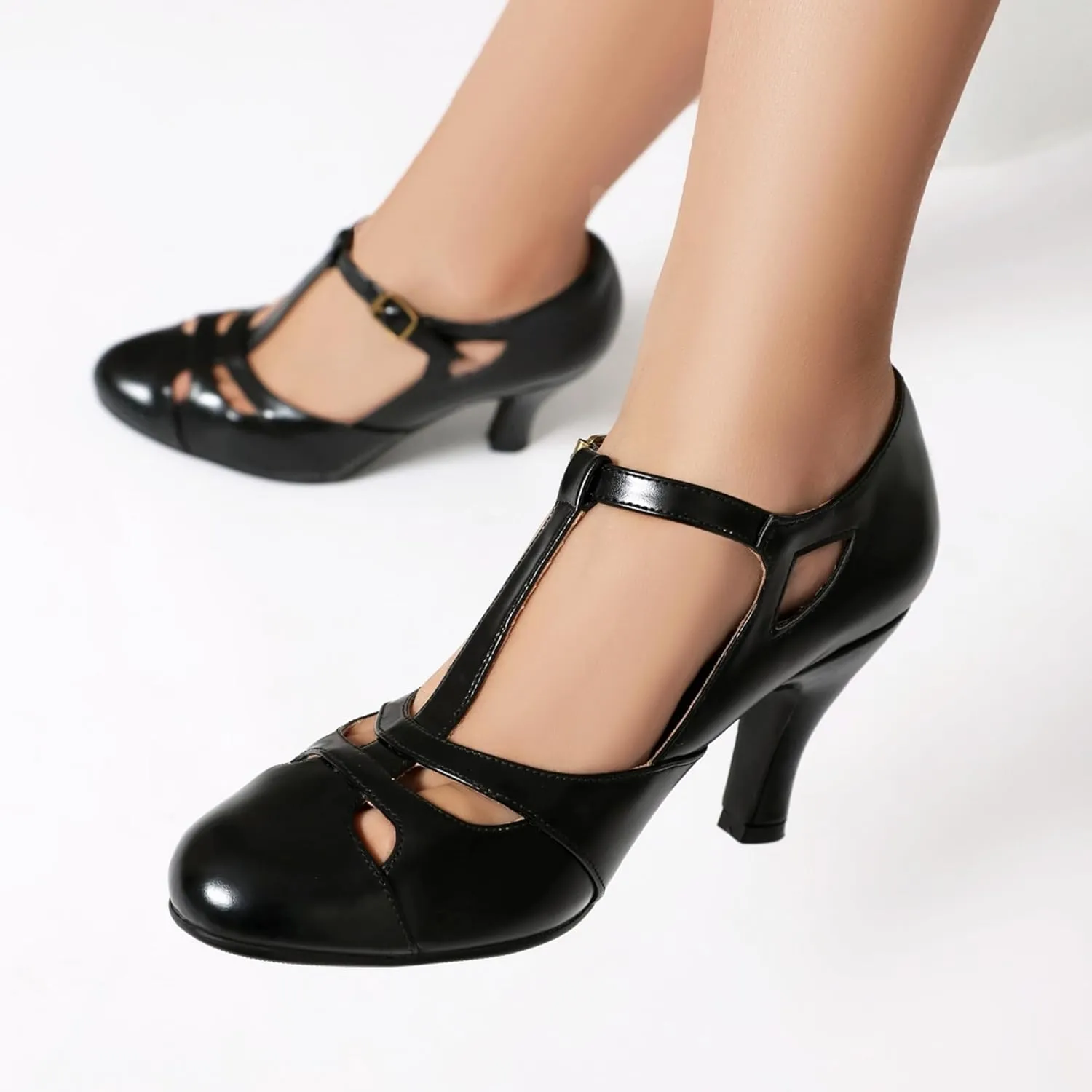 Women's Mary Jane Vintage Close Round Toe 1950s Heels Retro 1920s Victorian Pumps 1930s Shoes