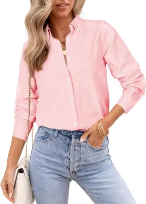 Womens Oxford Shirts Button Down Shirts Cotton Dress Shirts Long Sleeve Collared Work Office Blouses Tunic Tops