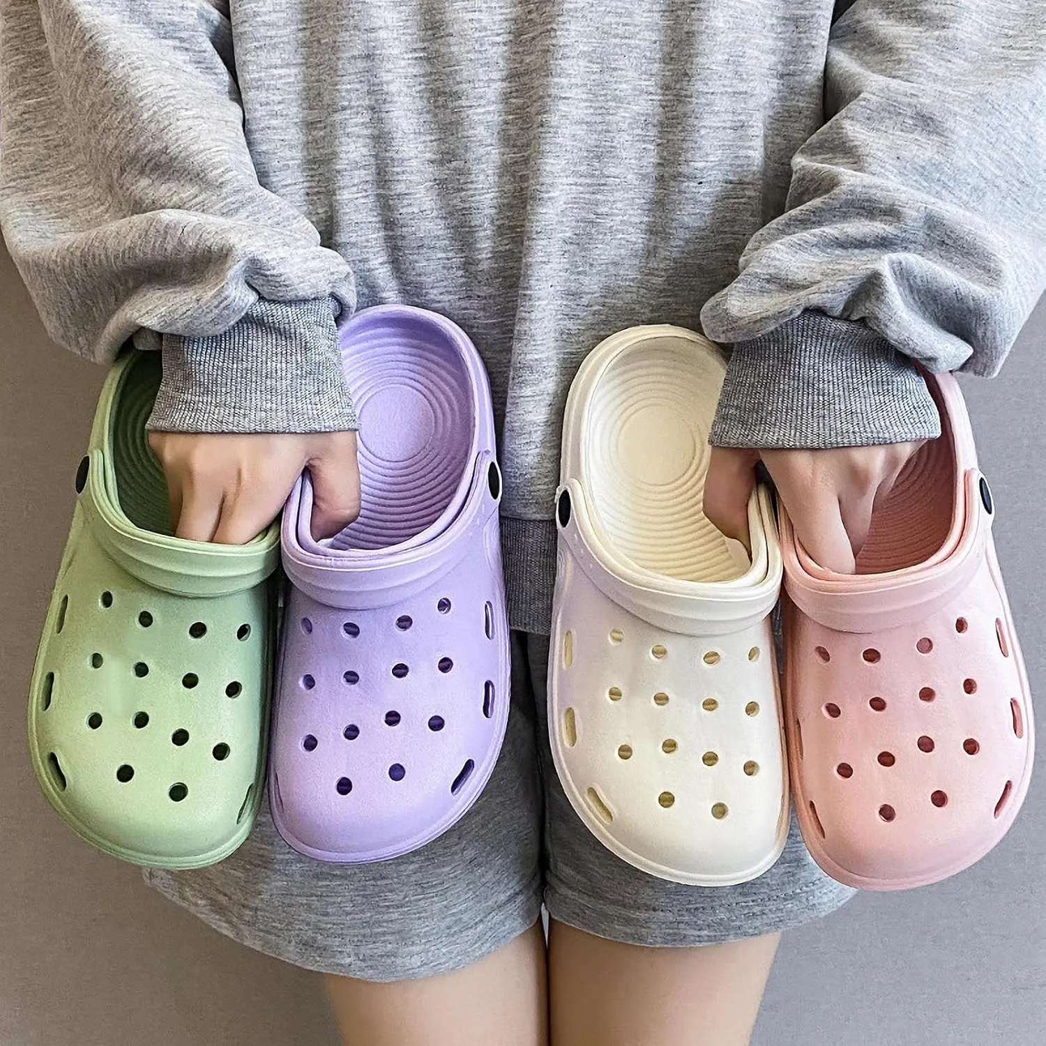 Women's Plus Size Wide Width Flat Slide Sandals Summer Breathable Eva Lightweight Beach Casual Closed-Toe Shoes Hole Cavity Design Size 9 10-11 - Purple, Pink, White, Green