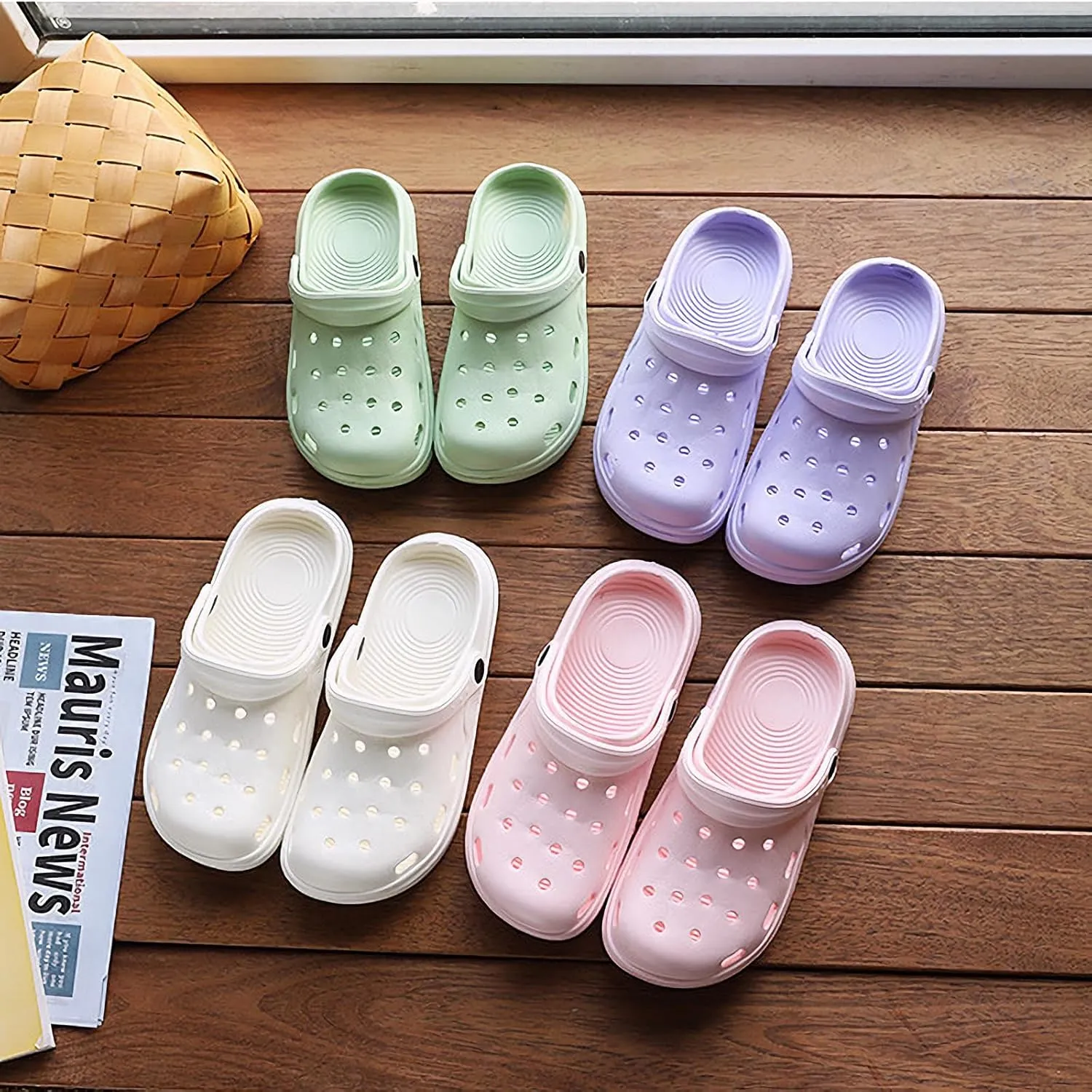 Women's Plus Size Wide Width Flat Slide Sandals Summer Breathable Eva Lightweight Beach Casual Closed-Toe Shoes Hole Cavity Design Size 9 10-11 - Purple, Pink, White, Green