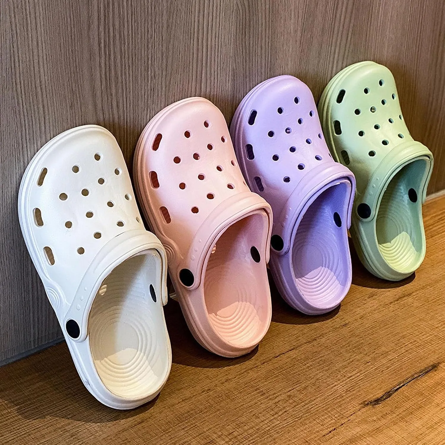 Women's Plus Size Wide Width Flat Slide Sandals Summer Breathable Eva Lightweight Beach Casual Closed-Toe Shoes Hole Cavity Design Size 9 10-11 - Purple, Pink, White, Green