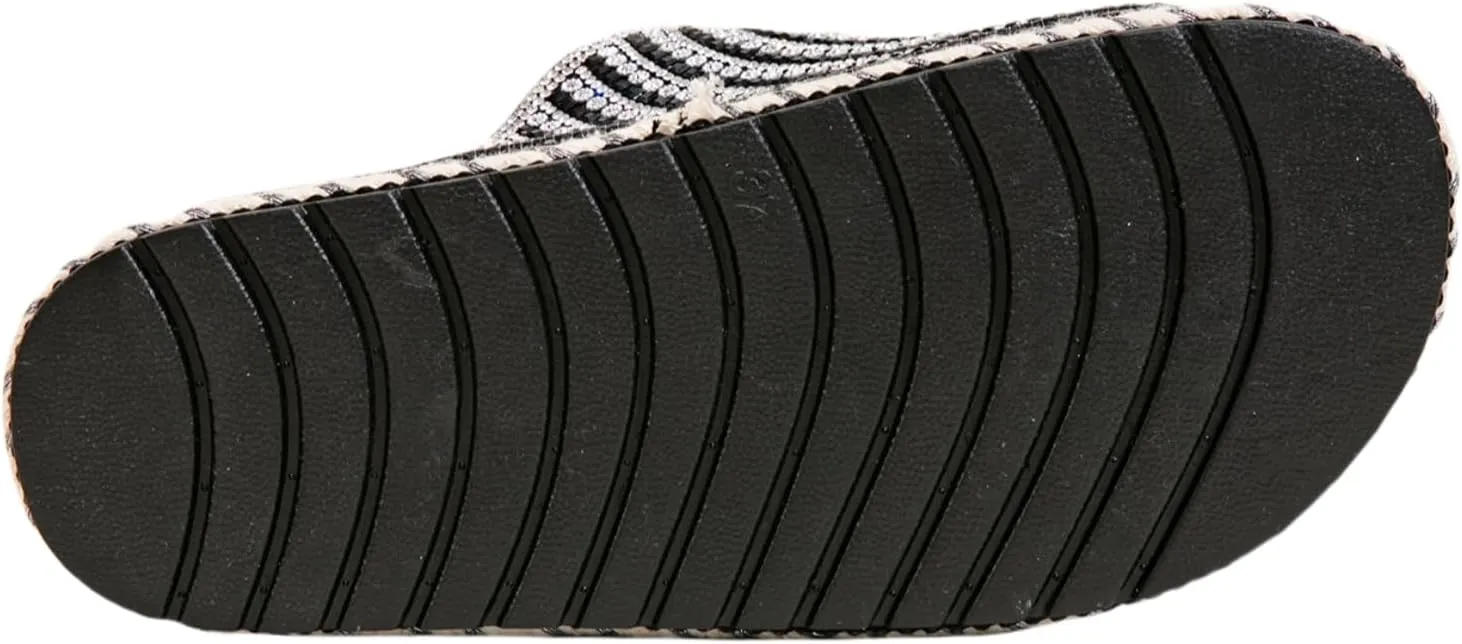 Women'S Rhinestone Thick Soled Sandals Double Button Slip Boots Ethnic Style Design Woven Border