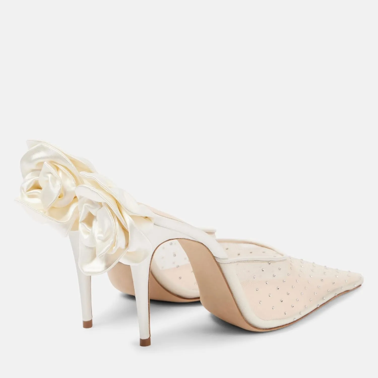 Women's Sexy Rhinestones Mesh Pointed Closed Toe Stiletto Heel Mule Shoes Fashion Back Flowers Slip On High Heel Party Date Dressy Pumps for Summer