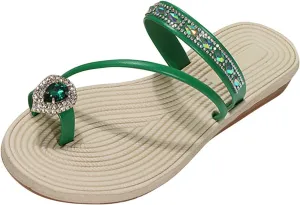 Women's Slide Sandals Ladies Fashion Summer Solid Color Leather Rhinestone Toe Straw Woven Flat Slippers
