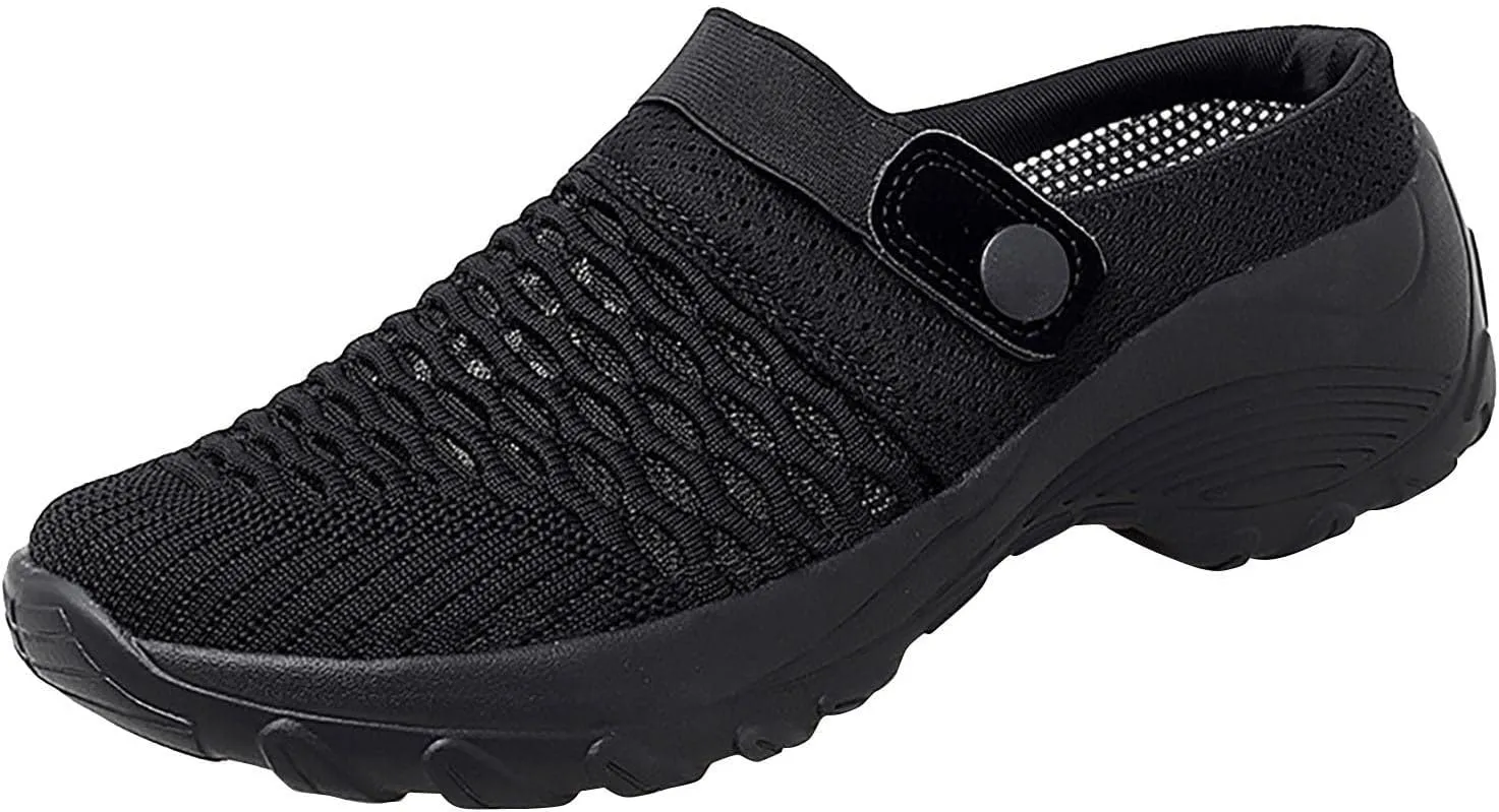 Womens Slip-on Walking Shoes,Orthopedic Diabetic Knit Mesh Breathable Casual Shoes with Arch Support Summer Outdoor Non-Slip Platform Sneakers Sandals