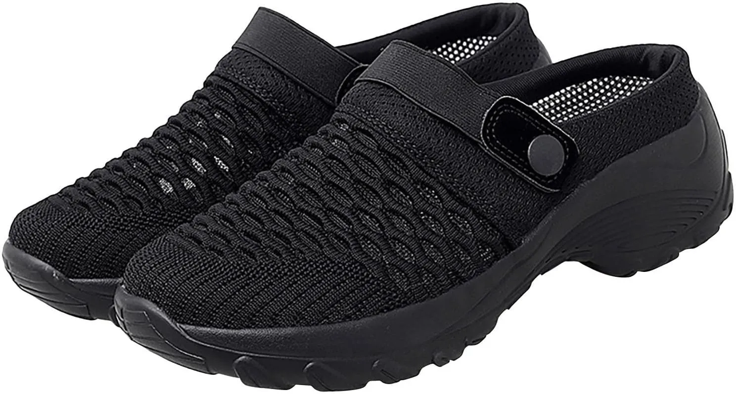 Womens Slip-on Walking Shoes,Orthopedic Diabetic Knit Mesh Breathable Casual Shoes with Arch Support Summer Outdoor Non-Slip Platform Sneakers Sandals