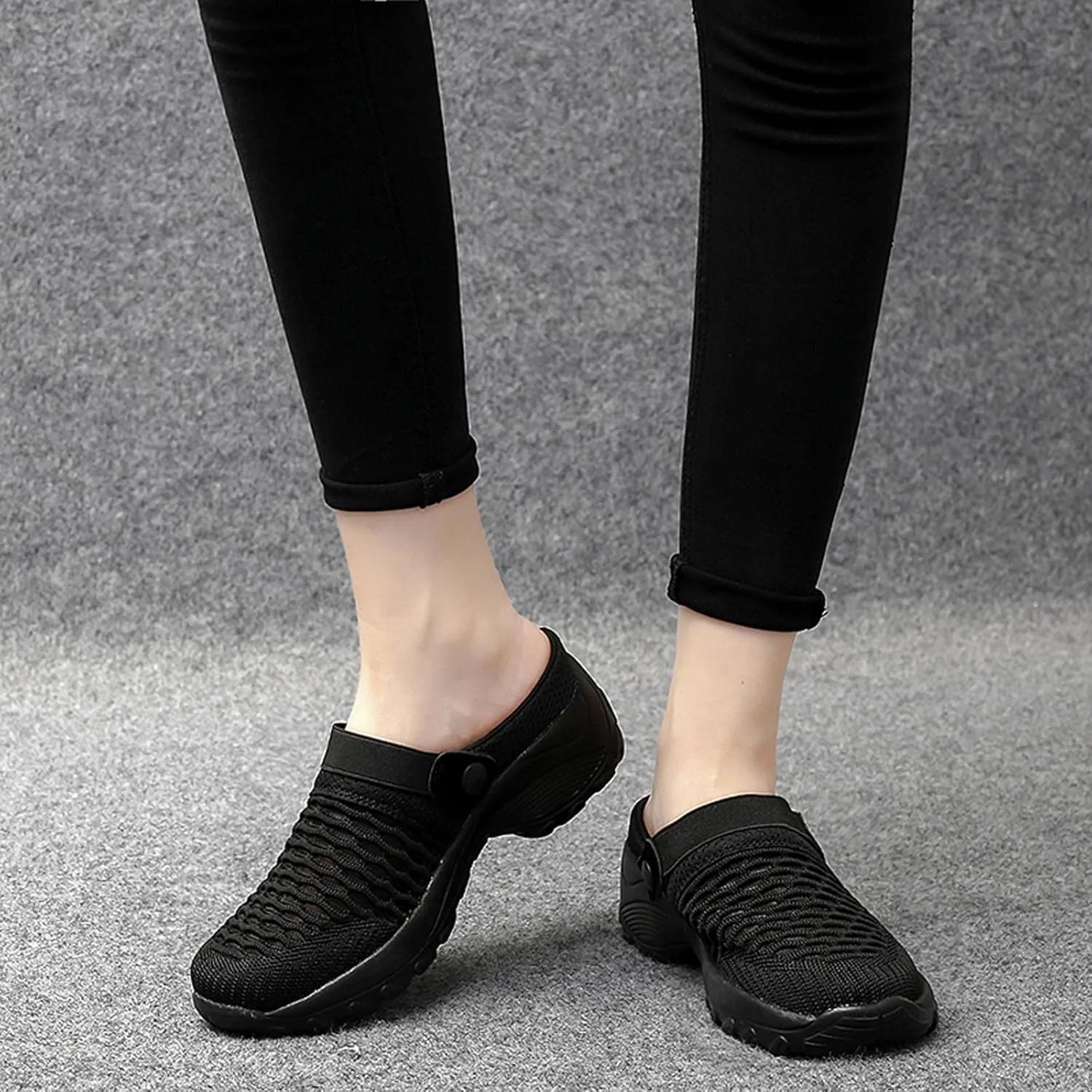 Womens Slip-on Walking Shoes,Orthopedic Diabetic Knit Mesh Breathable Casual Shoes with Arch Support Summer Outdoor Non-Slip Platform Sneakers Sandals