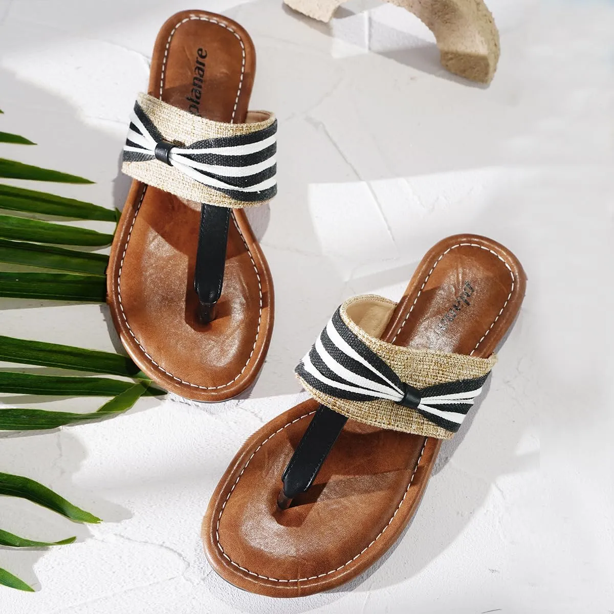 Womens Square Toe Thongs Flat Sandals Slip On Slippers Metal Hardware Decoration Flip Flops Summer Dressy Shoes