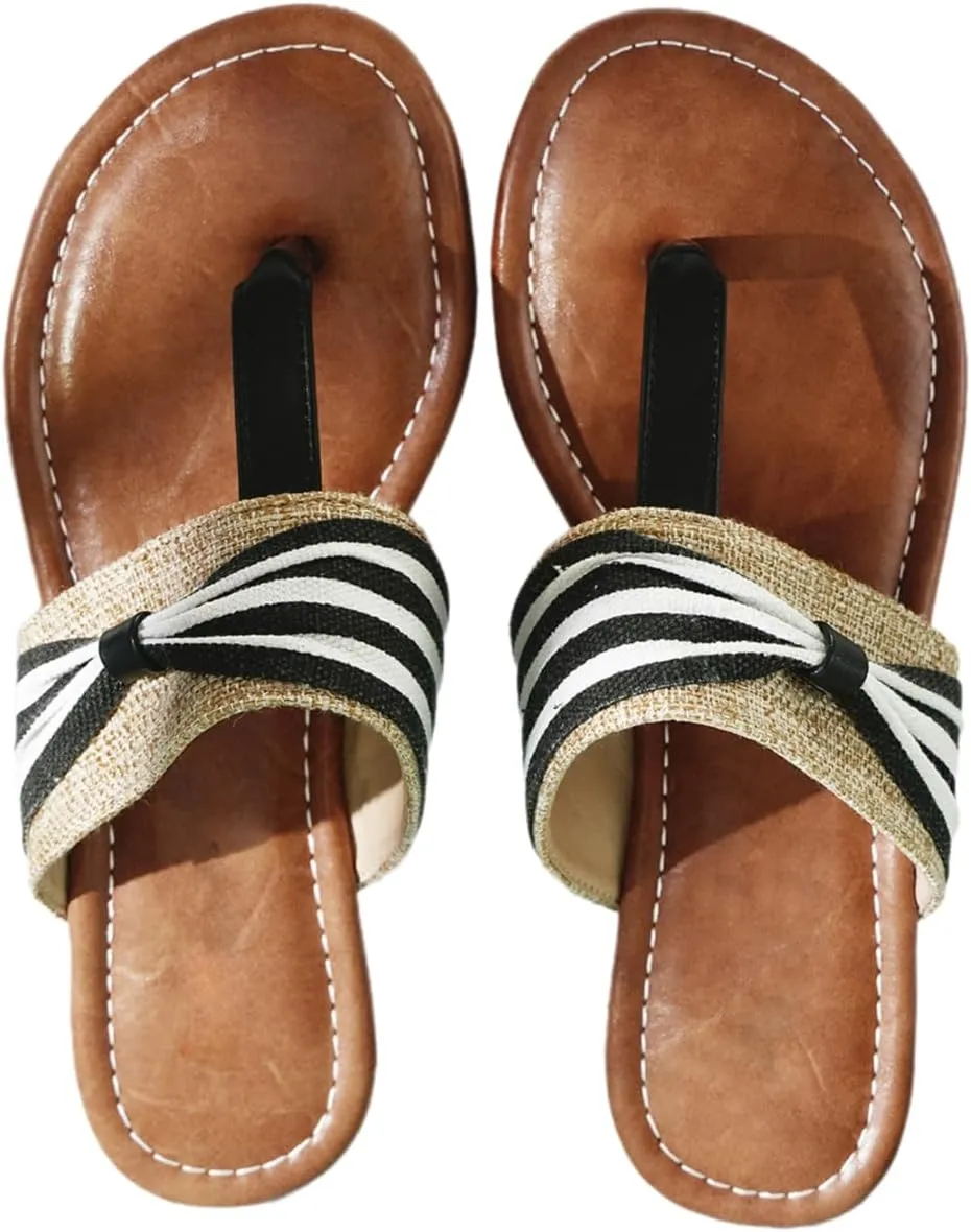Womens Square Toe Thongs Flat Sandals Slip On Slippers Metal Hardware Decoration Flip Flops Summer Dressy Shoes