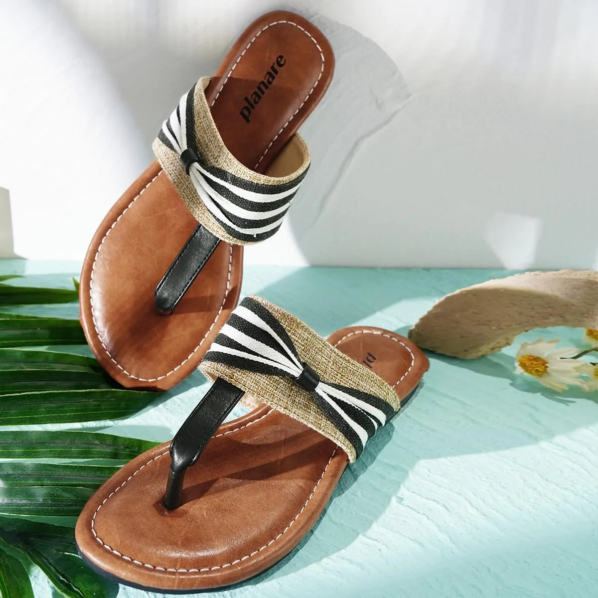 Womens Square Toe Thongs Flat Sandals Slip On Slippers Metal Hardware Decoration Flip Flops Summer Dressy Shoes
