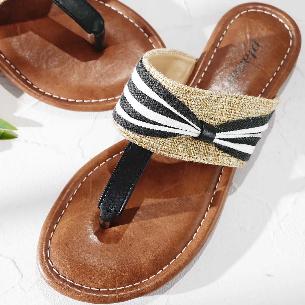 Womens Square Toe Thongs Flat Sandals Slip On Slippers Metal Hardware Decoration Flip Flops Summer Dressy Shoes