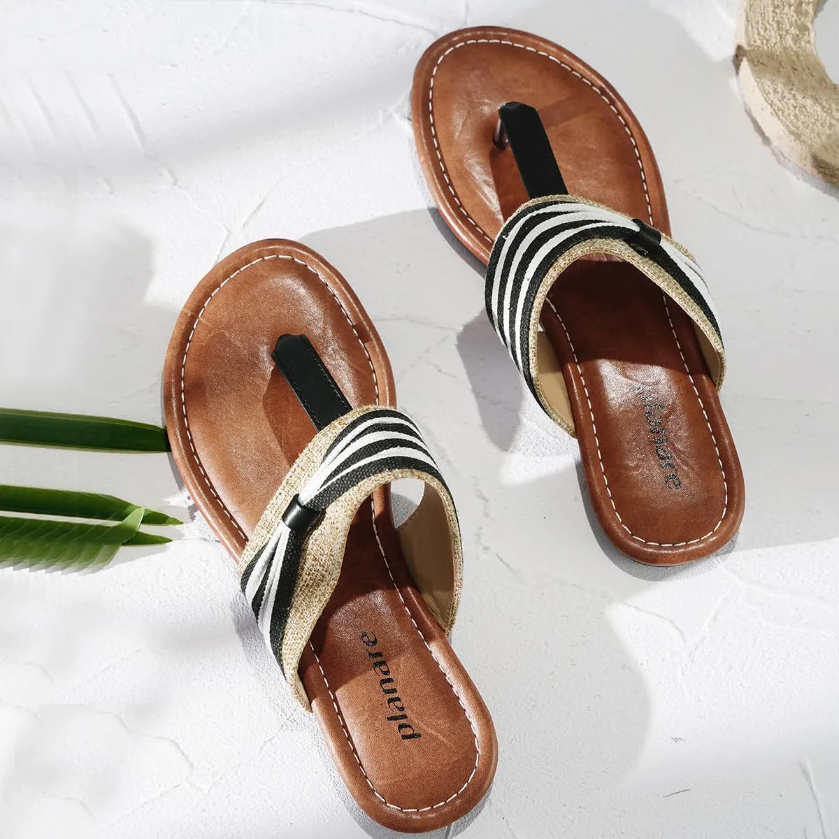 Womens Square Toe Thongs Flat Sandals Slip On Slippers Metal Hardware Decoration Flip Flops Summer Dressy Shoes