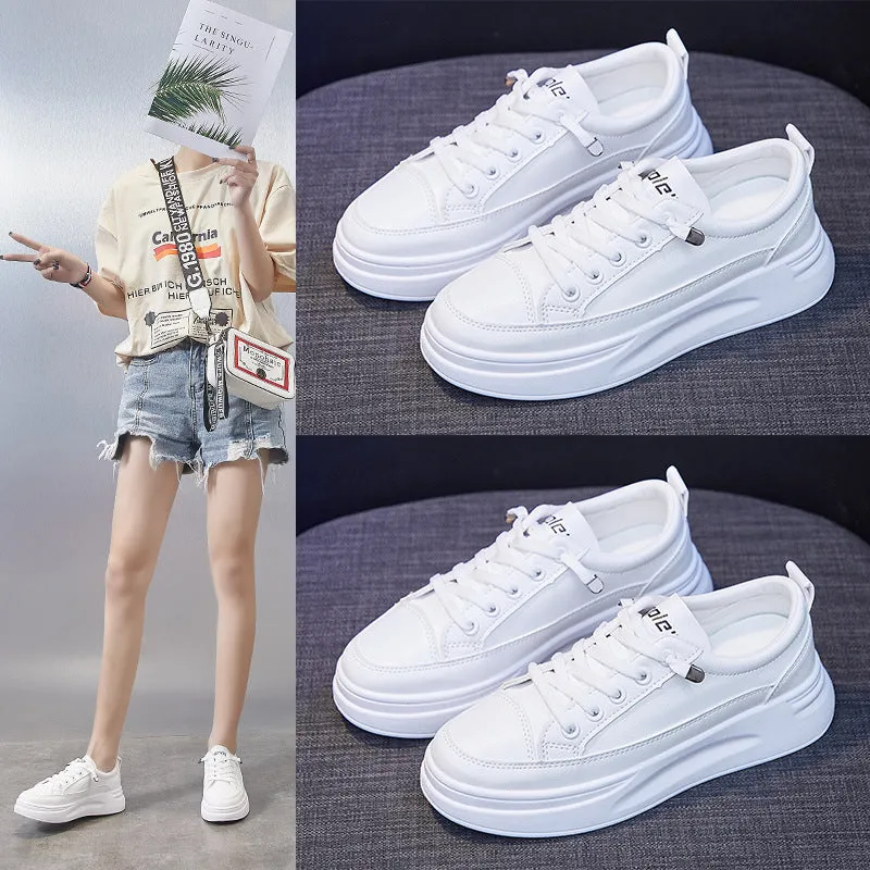 Women's White Spring Breathable Korean Style Heightened Canvas Shoes