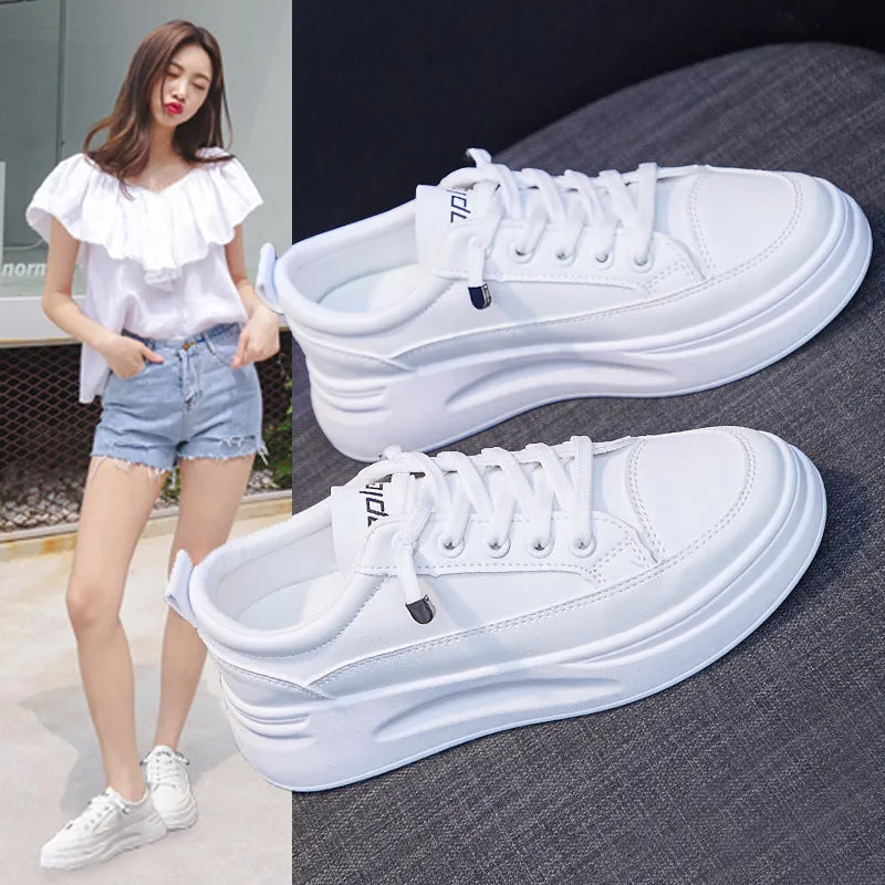 Women's White Spring Breathable Korean Style Heightened Canvas Shoes
