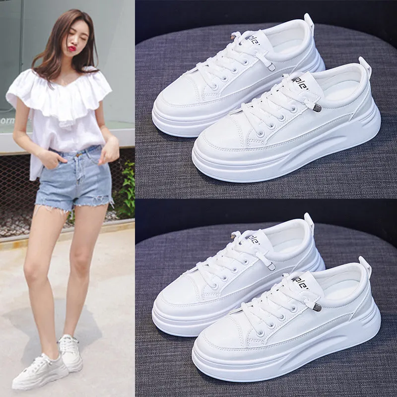 Women's White Spring Breathable Korean Style Heightened Canvas Shoes