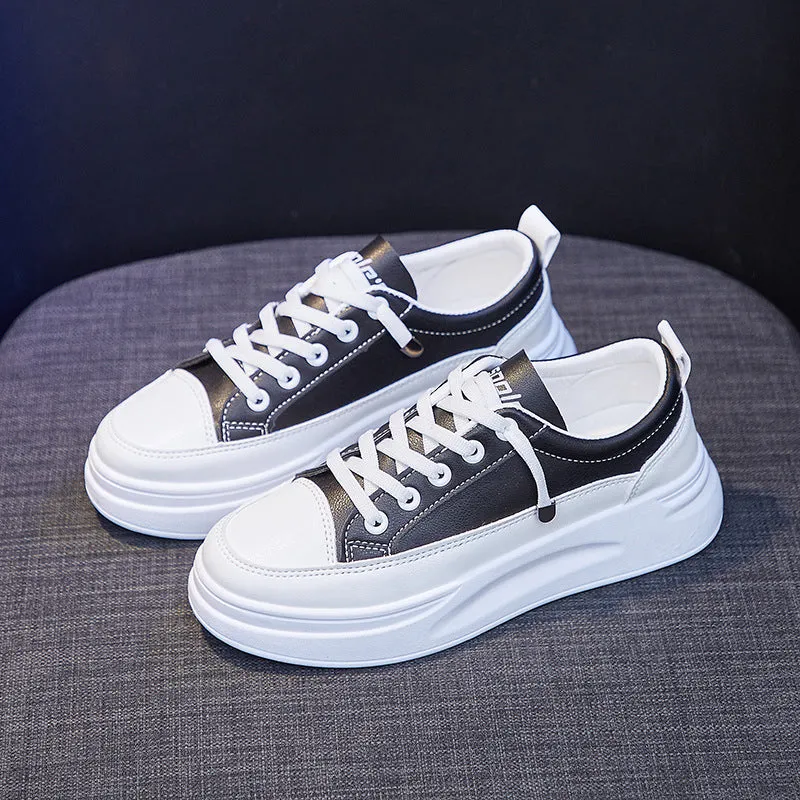 Women's White Spring Breathable Korean Style Heightened Canvas Shoes