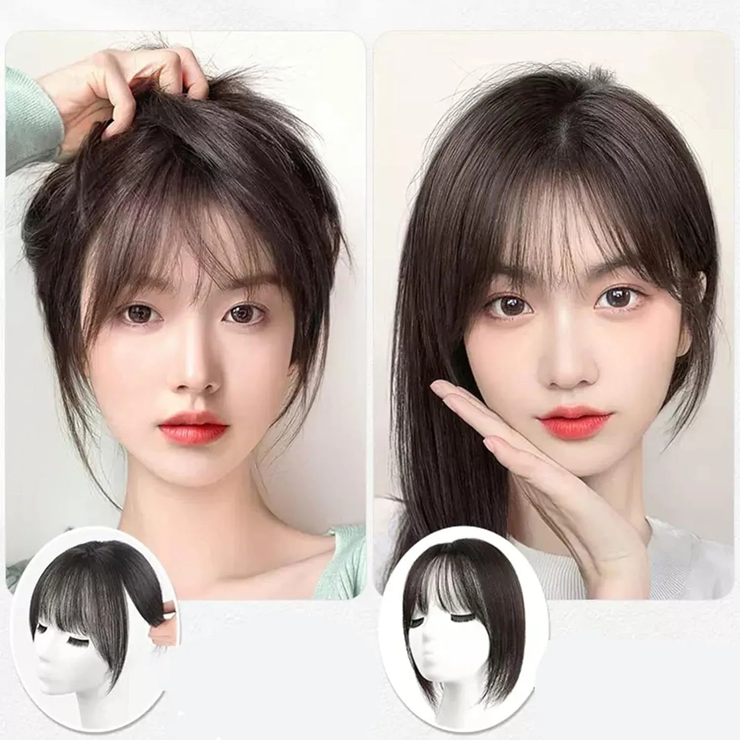 Women's Wig Bangs Wig Piece Full Real Human Hair Patch Fluffy Increase Hair Volume Fluffy Cover Gray Hair Women's Wigs Hair Piece(16-(8-10) 22CM-brown)
