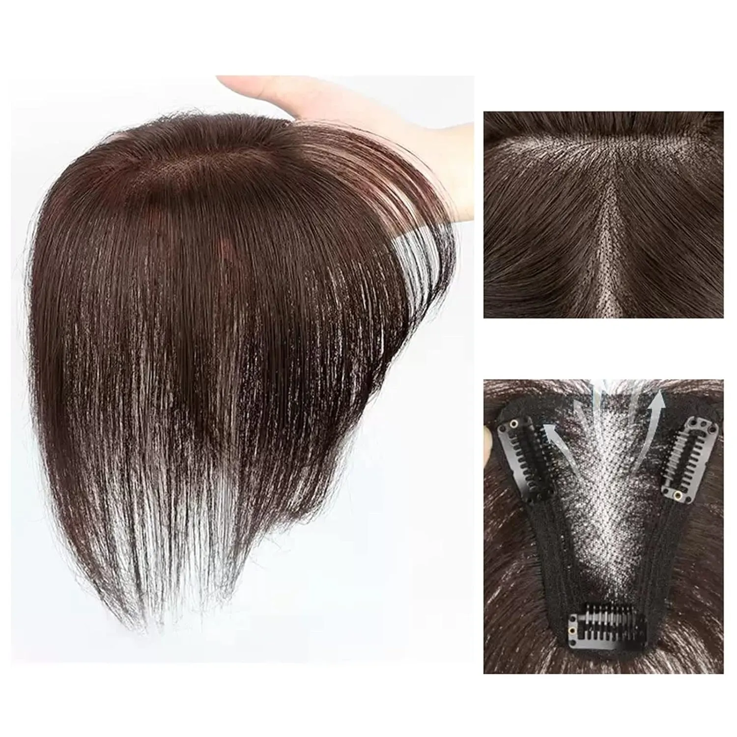 Women's Wig Bangs Wig Piece Full Real Human Hair Patch Fluffy Increase Hair Volume Fluffy Cover Gray Hair Women's Wigs Hair Piece(16-(8-10) 22CM-brown)