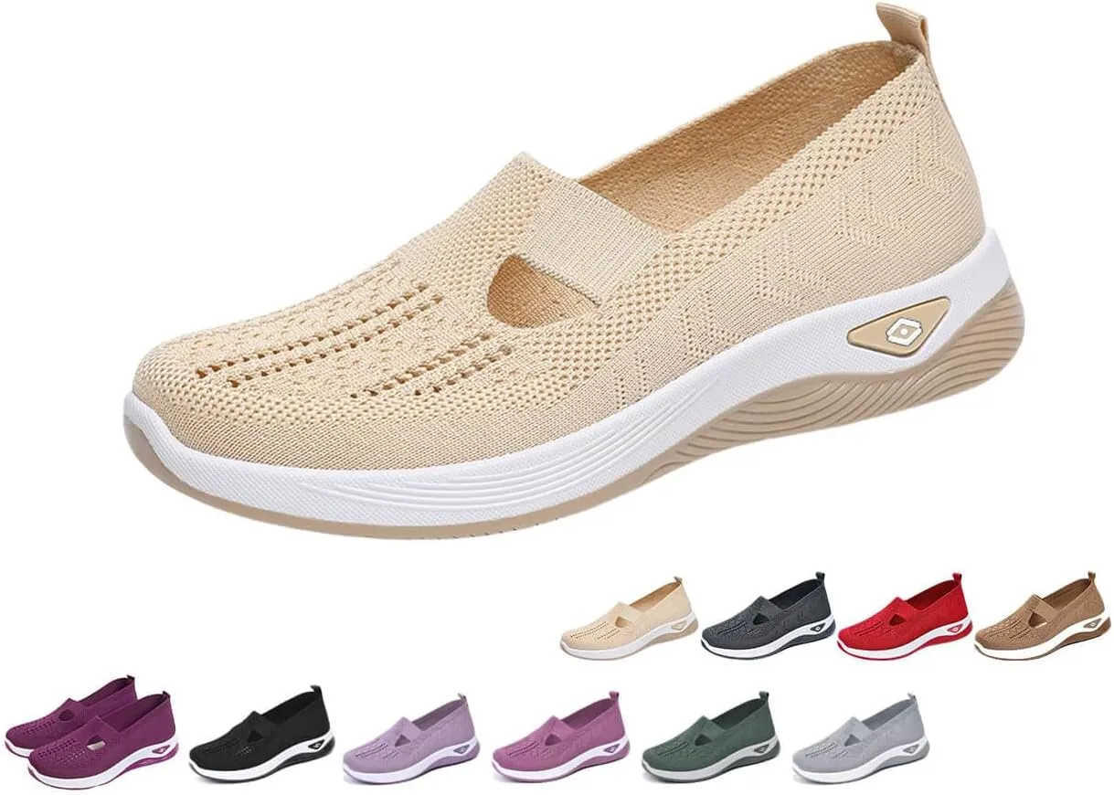 Women's Woven Breathable Soft Sole Shoes Walking Slip on Diabetic Foam Shoes in Sneakers Arch Support，Daily Commuting Shoes