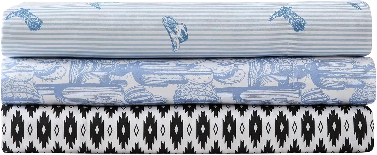 Wrangler - Sheet Set, Breathable & Wrinkle Resistant Bedding with Matching Pillowcases, Yellowstone Inspired, Fully Elasticized (Blaze Black, Queen)