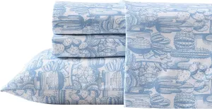 Wrangler - Sheet Set, Breathable & Wrinkle Resistant Bedding with Matching Pillowcases, Yellowstone Inspired, Fully Elasticized (Cactus Toile Blue, Queen)