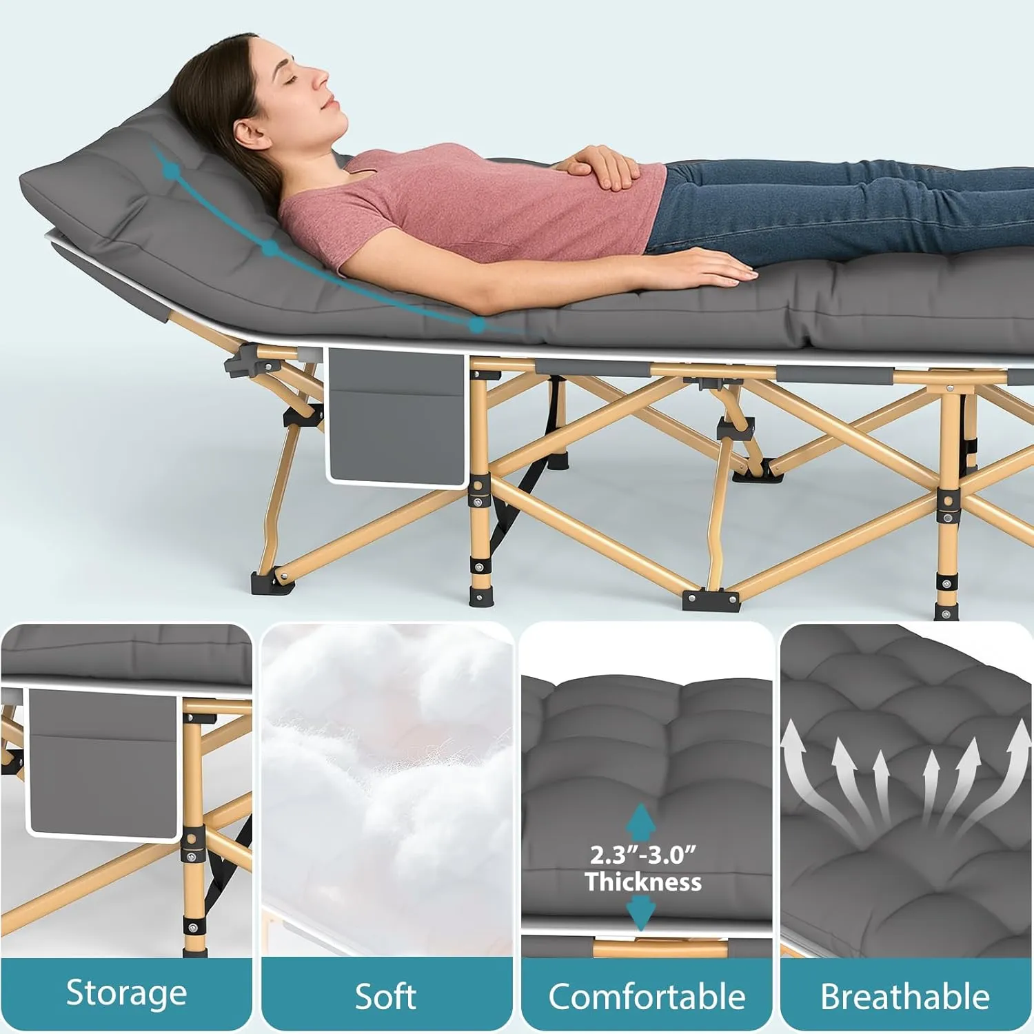 XXL Camping Cot, Camping Bed W/Mattress, 600LBS(Max Load), Portable Folding Outdoor Bed with Carry Bag for Adults Kids, Sleeping Cot Heavy Duty Cot for Traveling, Office Nap, Beach Vocation and Home