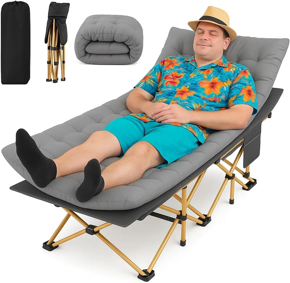 XXL Camping Cot, Camping Bed W/Mattress, 600LBS(Max Load), Portable Folding Outdoor Bed with Carry Bag for Adults Kids, Sleeping Cot Heavy Duty Cot for Traveling, Office Nap, Beach Vocation and Home