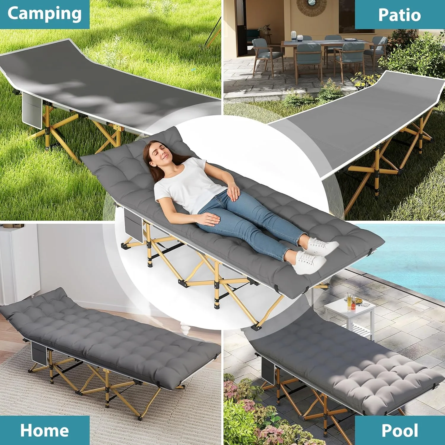 XXL Camping Cot, Camping Bed W/Mattress, 600LBS(Max Load), Portable Folding Outdoor Bed with Carry Bag for Adults Kids, Sleeping Cot Heavy Duty Cot for Traveling, Office Nap, Beach Vocation and Home