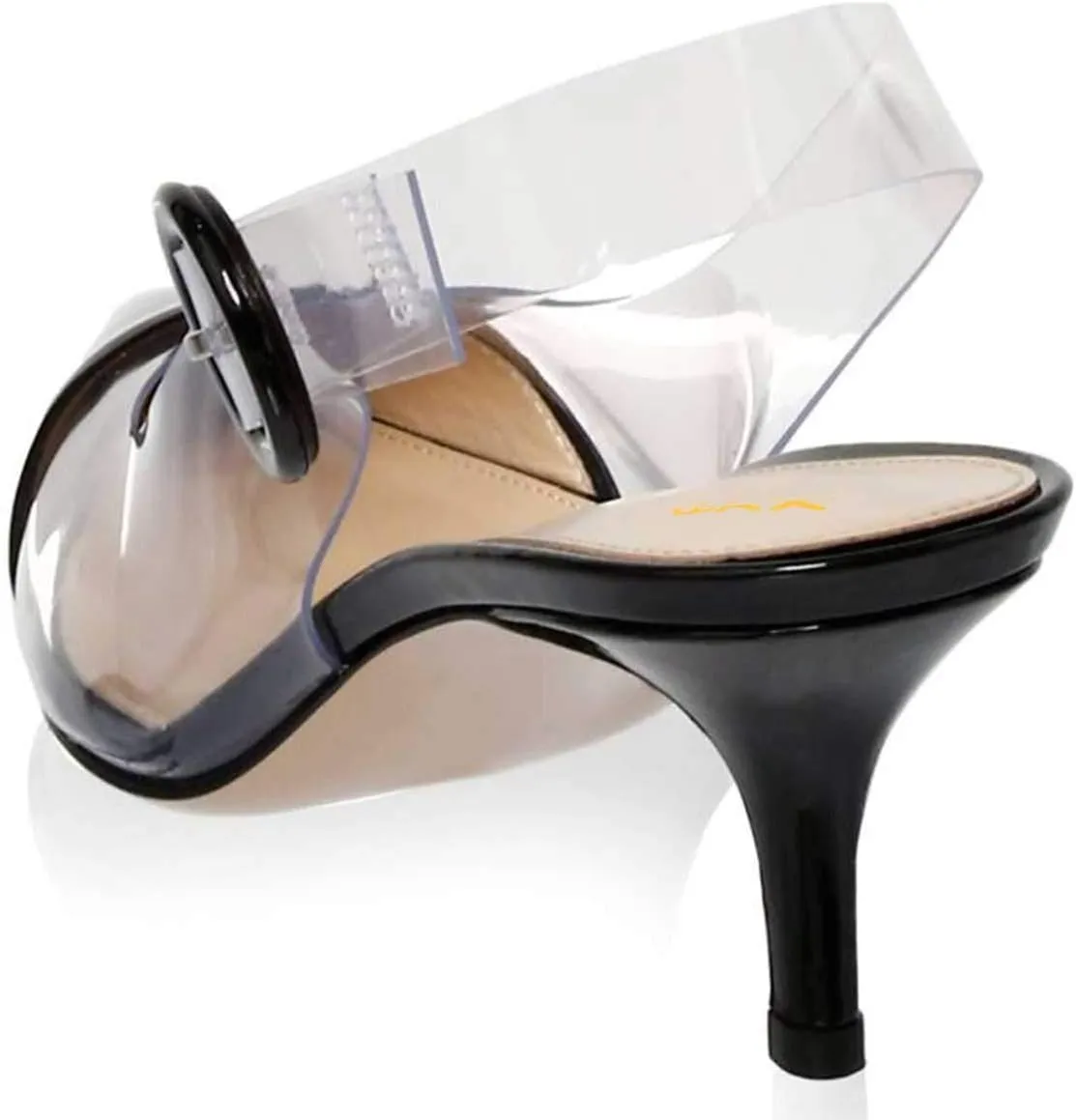XYD Women Transparent Slingback Mid Kitten Heels Pumps Pointed Toe PVC Dress Sandals Clear Shoes with Buckle